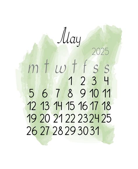 Calendar monthly template for May 2025 in simple minimalist style ...