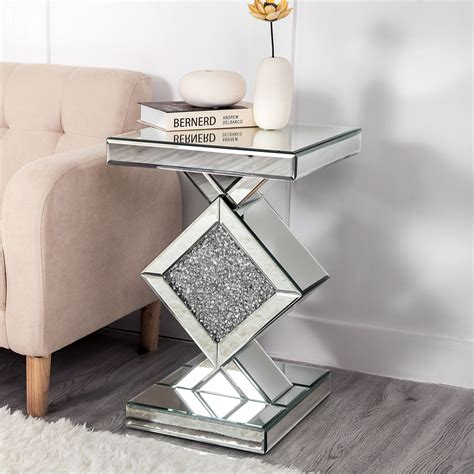 Everly Quinn Amla 24'' Tall Pedestal Mirrored Glass Top End Table with ...