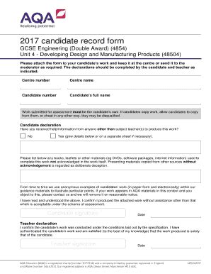 Fillable Online store aqa org GCSE Engineering Candidate record form ...