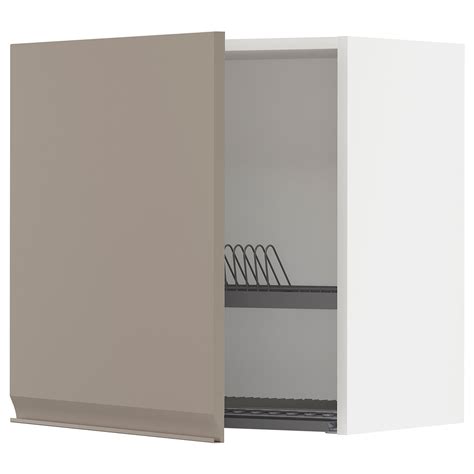 METOD wall cabinet with dish drainer, white/Upplöv matt dark beige ...