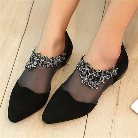 Women's Black Mesh Ankle Boots with Floral Rhinestone Embellishments ...