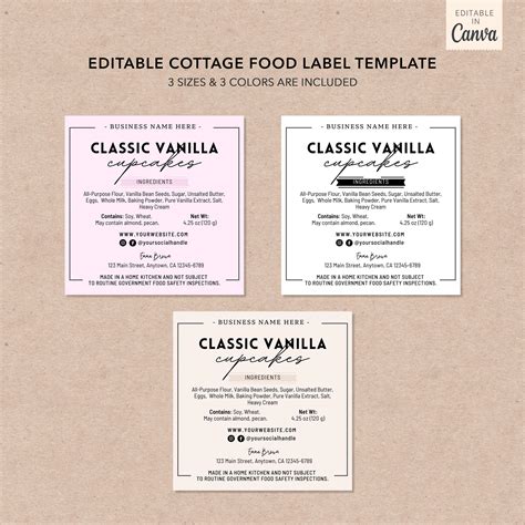 Cottage Food Label Template | Editable Bakery Ingredient Labels ...