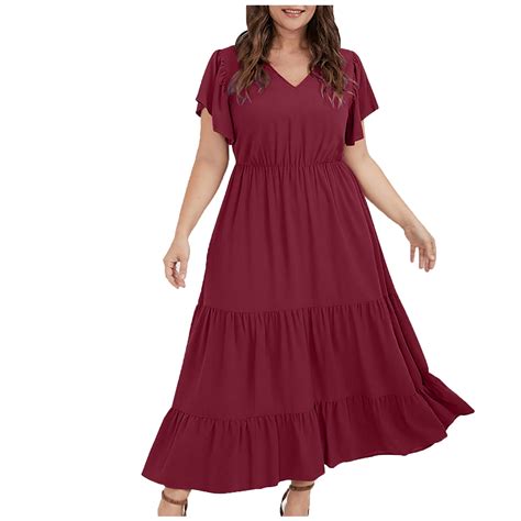LYXSSBYX Plus Size Dresses Clearance Plus Size Dress for Women V Neck ...