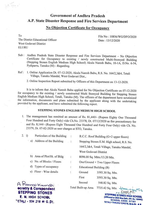 FIRE SAFETY CERTIFICATE - Stepping Stones School | CBSE