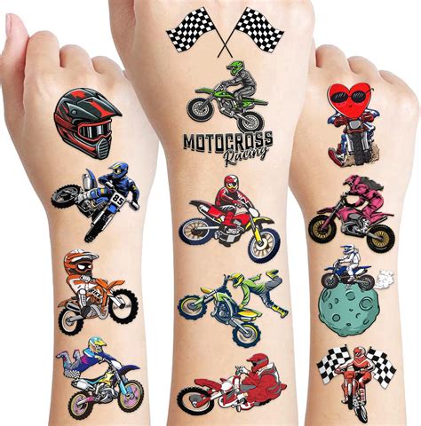 Amazon.com : 8 Sheets Dirt Bike Temporary Tattoos for Kids, Dirt Bike ...