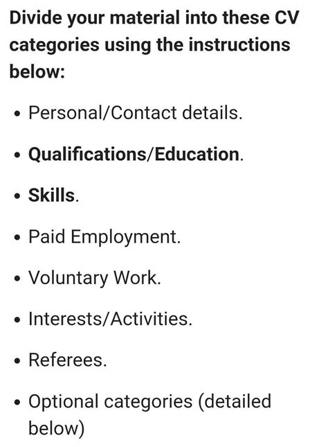 what are the various categories of information on a cv? - Brainly.in