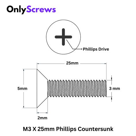 M3 X 25mm Phillips CSK SS 304 Screw (Dia. 3mm, Length 25mm) – OnlyScrews