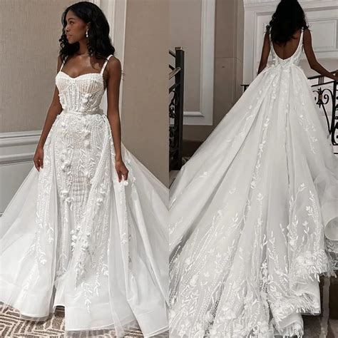 Lace Mermaid Bridal Dress: Elegant Lace Appliqued Wedding Gown With Detachable Train A Stunning ...