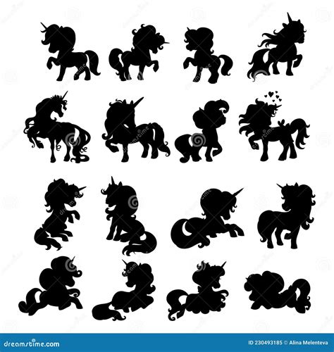 Set of Black Silhouettes of Unicorns Vector Illustration Stock Vector - Illustration of ...