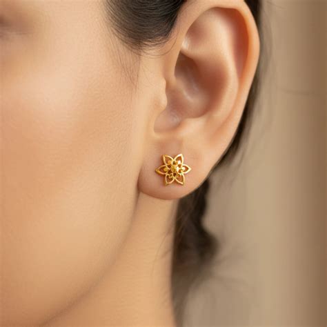 Gold Plated Tiny Flower Stud Earrings - Dainty Floral Jewelry - 24 ...