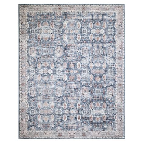 allen + roth Washable Blue Traditional 9 X 12 (ft) Blue Indoor Floral ...