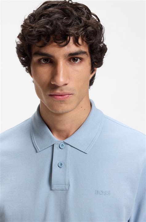 BOSS - Cotton-piqué polo shirt with logo print - Light Blue