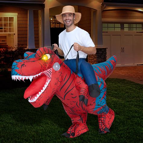 SYNCFUN Inflatable Costumes for Adults, Riding a Light-Up Eyes T-rex ...