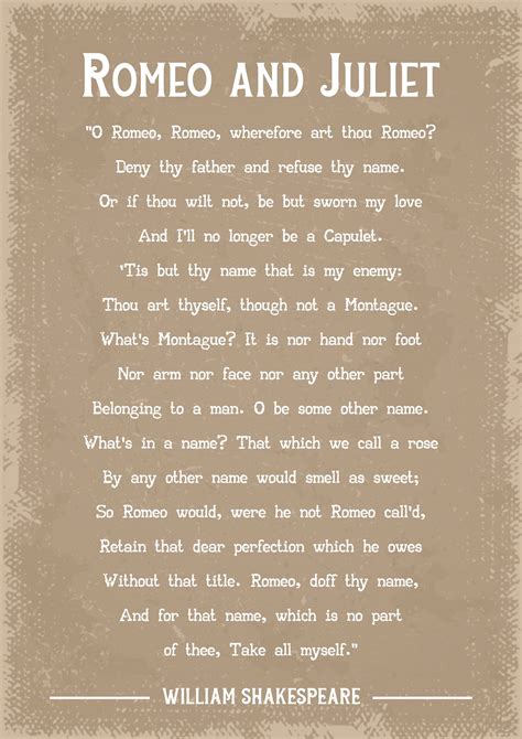 William Shakespeare Romeo and Juliet quote art print | Romeo and juliet ...