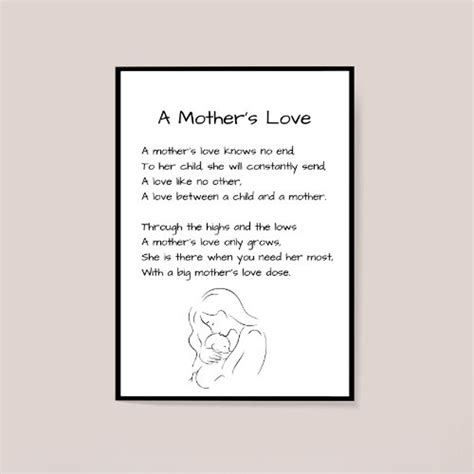 A Mother's Love - A4 Poem Print - Digital Download - Mother's Day Gift ...