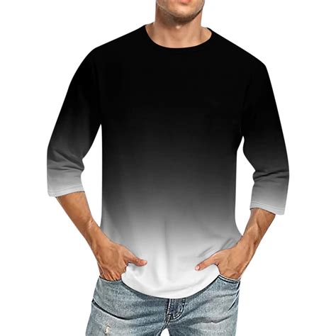 Huresd Summer Shirts for Men 3/4 Sleeve Crew Neck T-Shirt Casual Loose ...