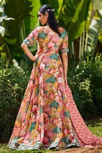 Buy Multi Color Satin, Georgette Zari, Embroidery Vintage Floral Print ...