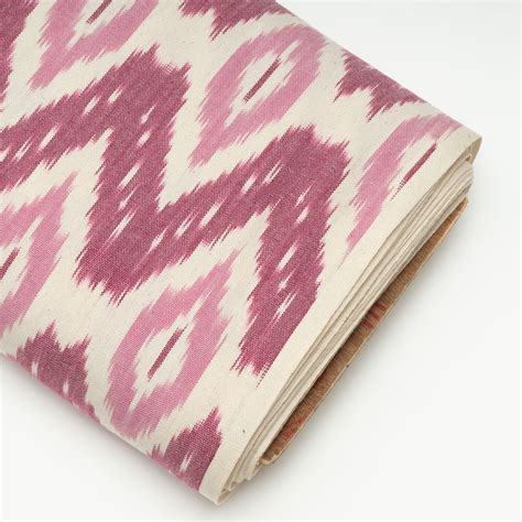 White with Pink Color Cotton Ikat Fabric