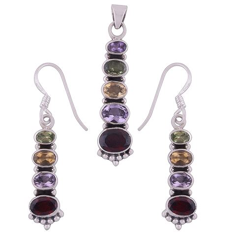 MULTICOLOR GEMSTONES NATURAL 925 STERLING SOLID SILVER HANDMADE ...