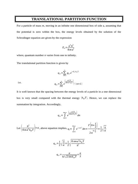 Image result for Translational Partition Function Explained