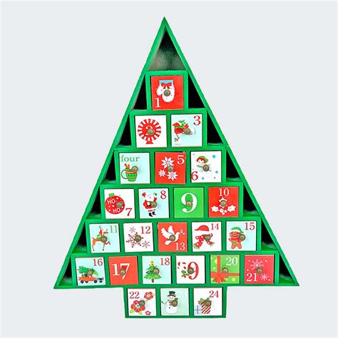 Buy 24 Days Wooden Green Tree Shape Advent Calendar | Secret Santa Gift ...