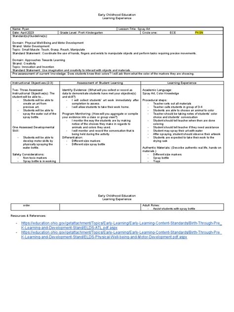 Image result for Visual Art Lesson Plan Example