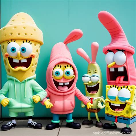 SpongeBob Characters in a Hood Gang Theme | Stable Diffusion Online