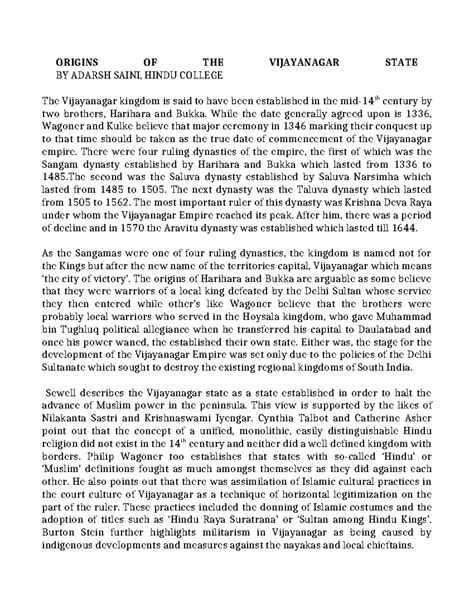 Origins of the Vijayanagar state - ORIGINS OF THE VIJAYANAGAR STATE BY ...