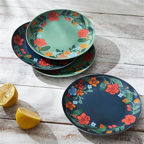 Buy Chumbak Ceramic Tiara Bloom Snack Plate - Set Of 4, Green And Blue ...