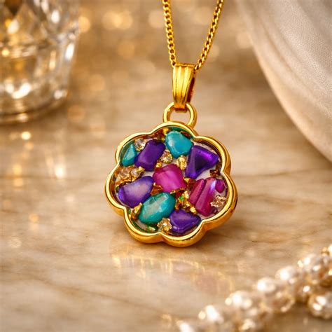 Gold Plated Resin Stone Pendant Necklace for Women