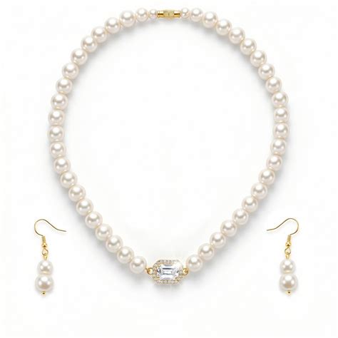 PRAO Necklace Anti-Tarnish Crystal Pearl Set With Earrings