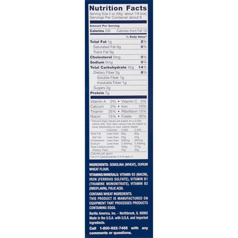 barilla pasta nutrition facts