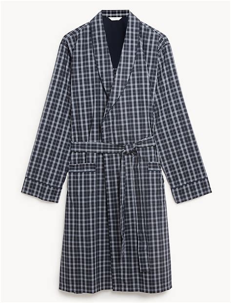 Buy Cotton Blend Checked Dressing Gown at Marks & Spencer