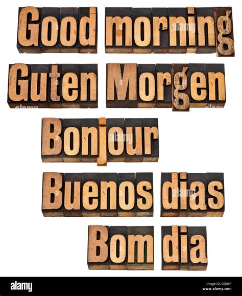 Good morning in five languages - English, German, French, Spanish and ...