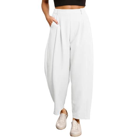 nochalofo White Sweatpants Women, Womens Wide Leg Barrel Pants Elastic ...