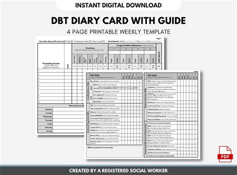 Dbt Diary Worksheet DBT Diary Cards Printable For Adults Boutique