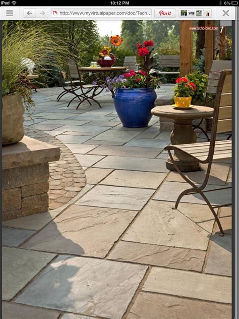 Backyard ideas stamped concrete contrast of smaller pavers on border ...