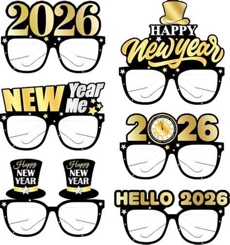 Amazon.com: 16 Pcs Happy New Year Glasses 2026 Black Gold Paper Eyeglasses Photo Booth Props ...