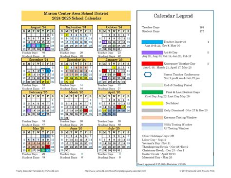 School Calendar 2024-2025 - About Us - Marion Center Area School District