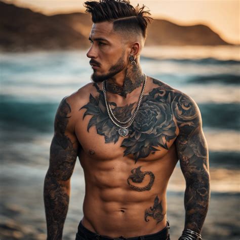 Sexy Man With Tattoo At The Beach by MaleAIArt on DeviantArt