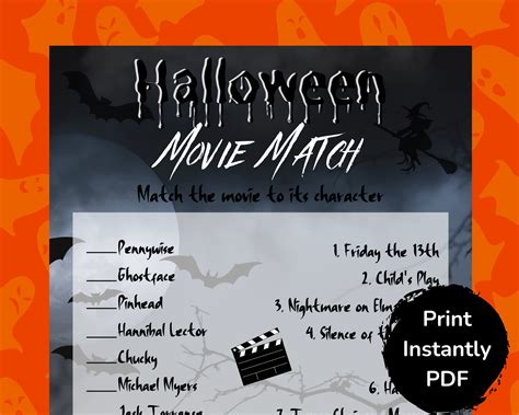 Halloween Movie Match, Movie Trivia, Halloween Movie Quiz, Printable Halloween Games, Instant ...