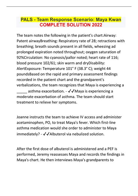 PALS - Team Response Scenario: Maya Kwan COMPLETE SOLUTION 2022 - PALS ...