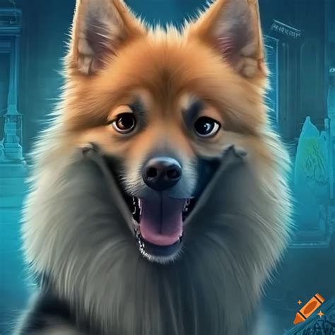 Movie poster of a German Shepherd Pomeranian mix on Craiyon
