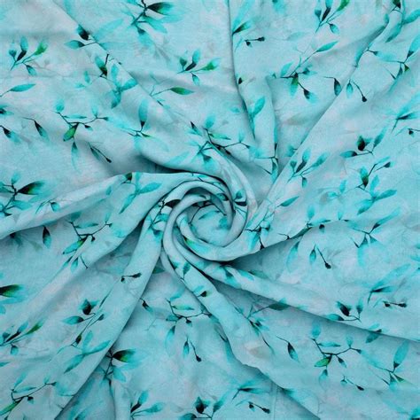Aqua Blue & Green Floral Printed Georgette Fabric - Unstitched Fabric ...