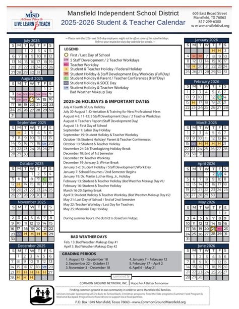 Mansfield Independent School District Calendar 2025-2026