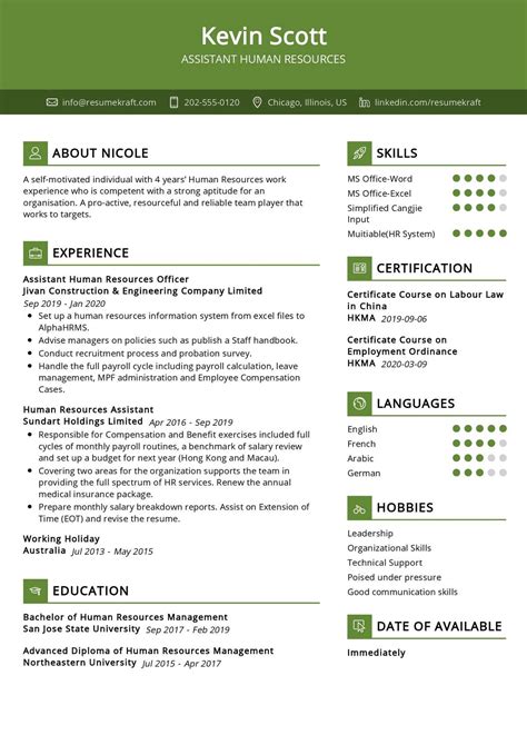 Assistant Human Resources Resume Sample 2021 | Writing Guide - ResumeKraft