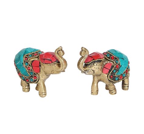 Buy Two Moustaches Gemstone Work Handmade Ethnic Indian Brass Elephant ...