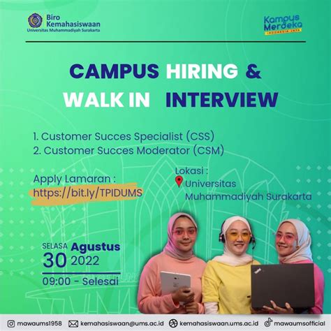 CAMPUS HIRING & WALK IN INTERVIEW – Direktorat Kemahasiswaan dan Pengembangan Talenta-Inovasi
