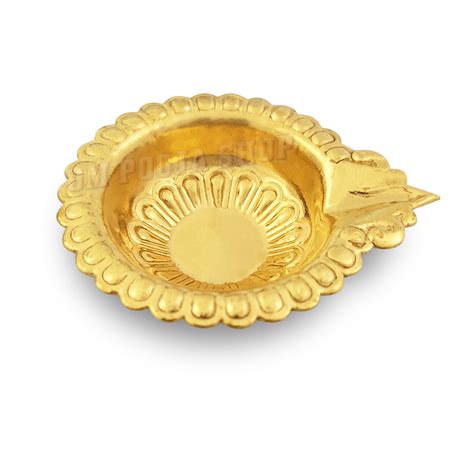 Flower Design Light Brass Diya set of 2 from india
