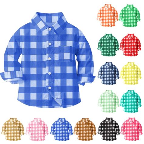 Ashirexll Kids Long Sleeve Shirts Plaid Chest Pocket Button Up Tops for ...